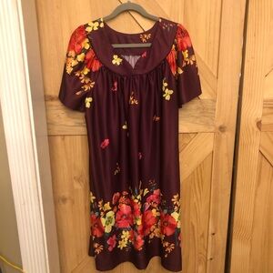 Floral Burgundy Dress By Lissome Lounge Womens L Lightweight